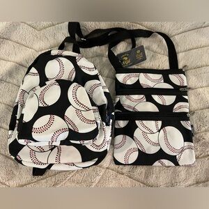 NWT Lightweight Unisex Baseball Themed Backpack & Crossbody Purse.